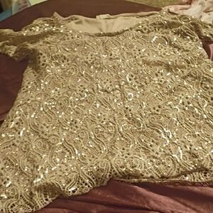 Brittany Black Women's Sequin Lace Top in Champagne
